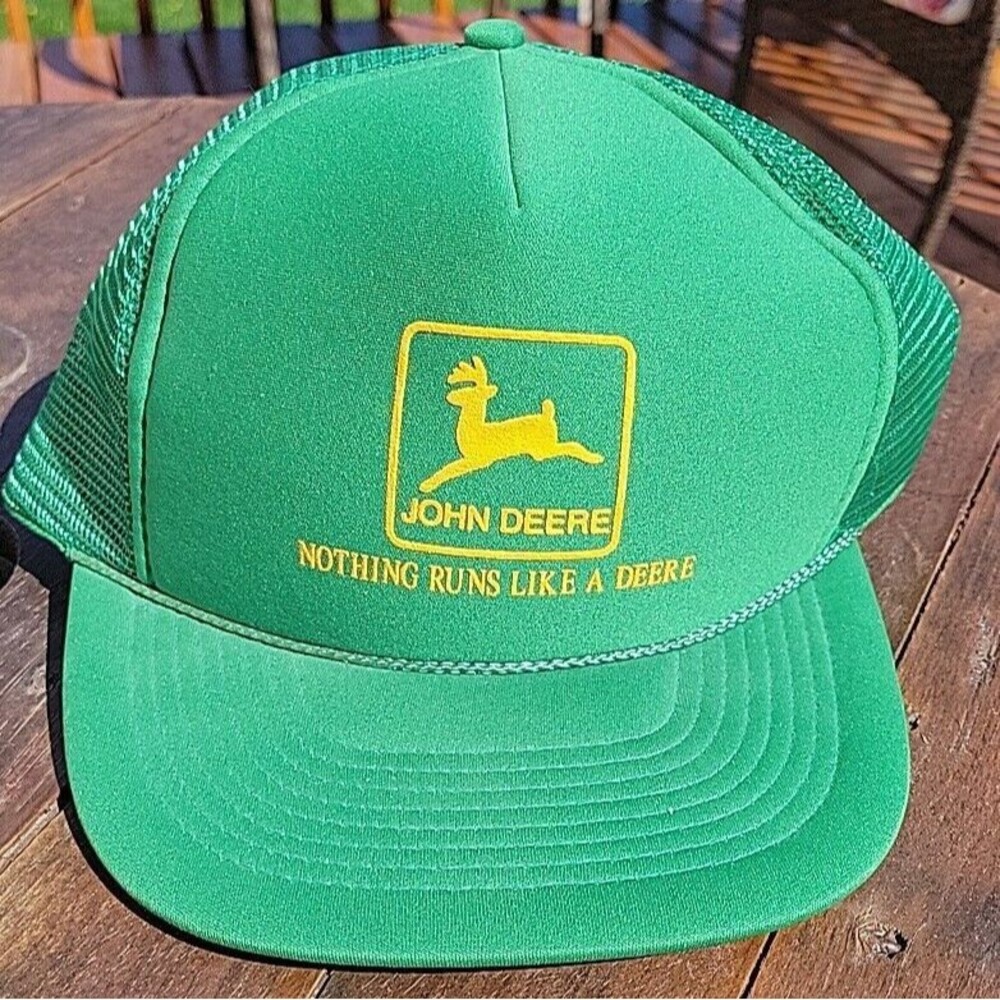 John Deere Green Trucker Hat with Mesh Back and Snapback Closure